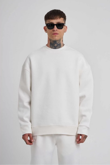 Unisex Biskilet Yaka Üç İplik SweatShirt - Haki