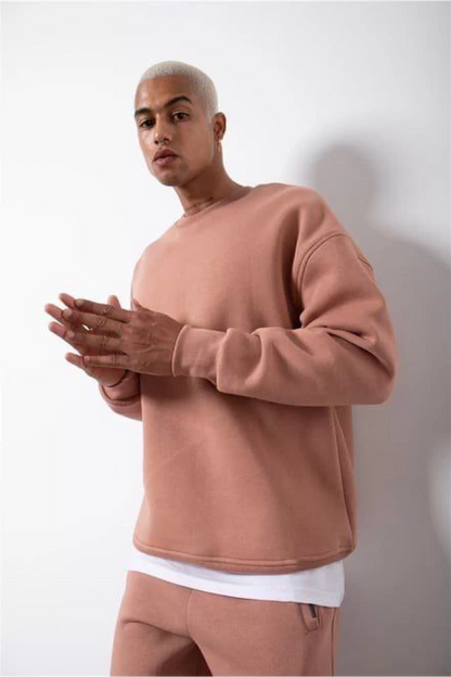 Unisex Biskilet Yaka Üç İplik SweatShirt - Haki