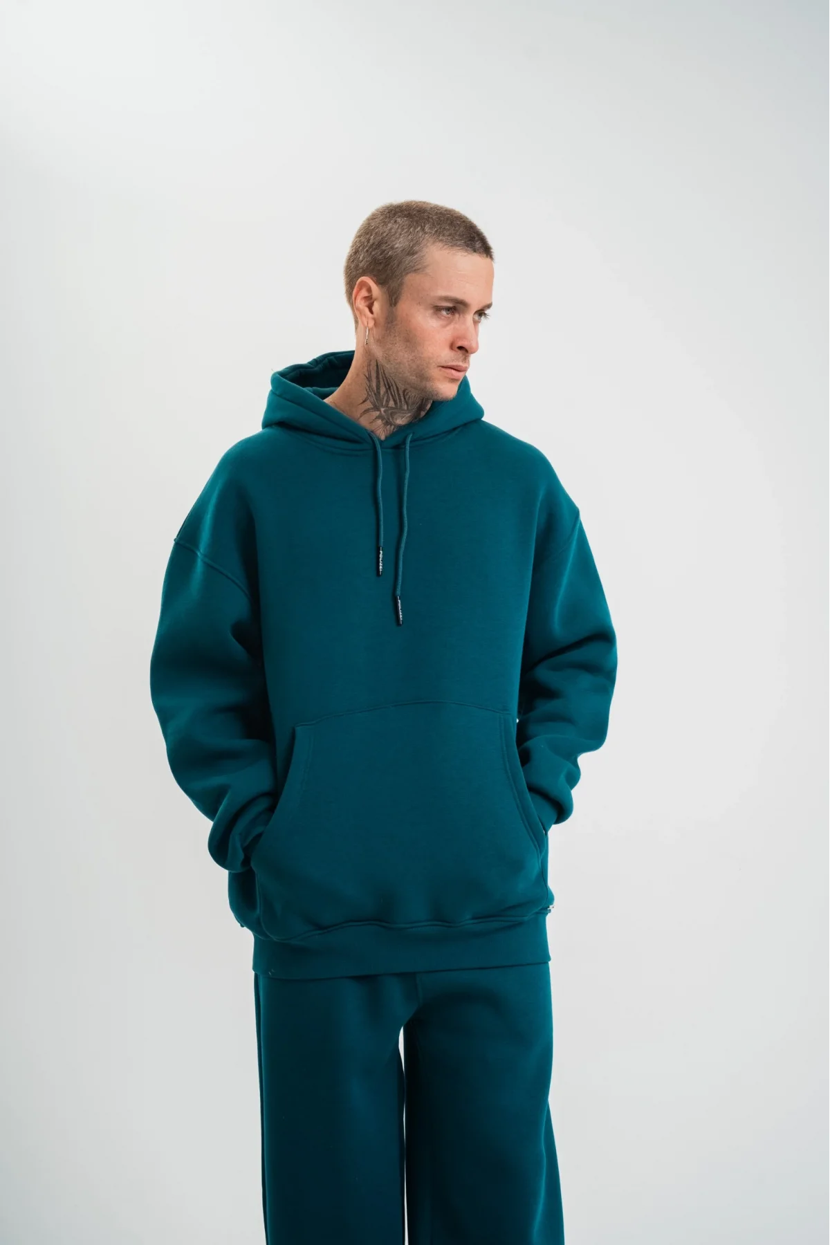 Unisex Double Oversize Kapşonlu Basic SweatShirt - Bej