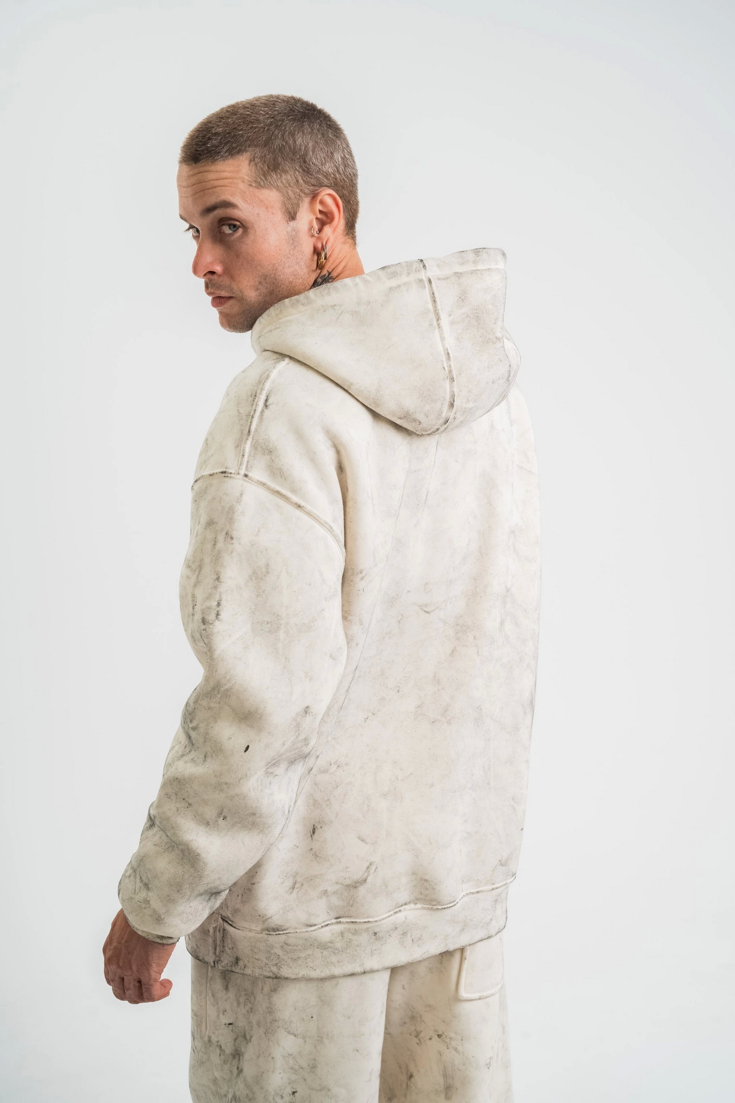 Unisex Double Oversize Kapşonlu SweatShirt - Krem