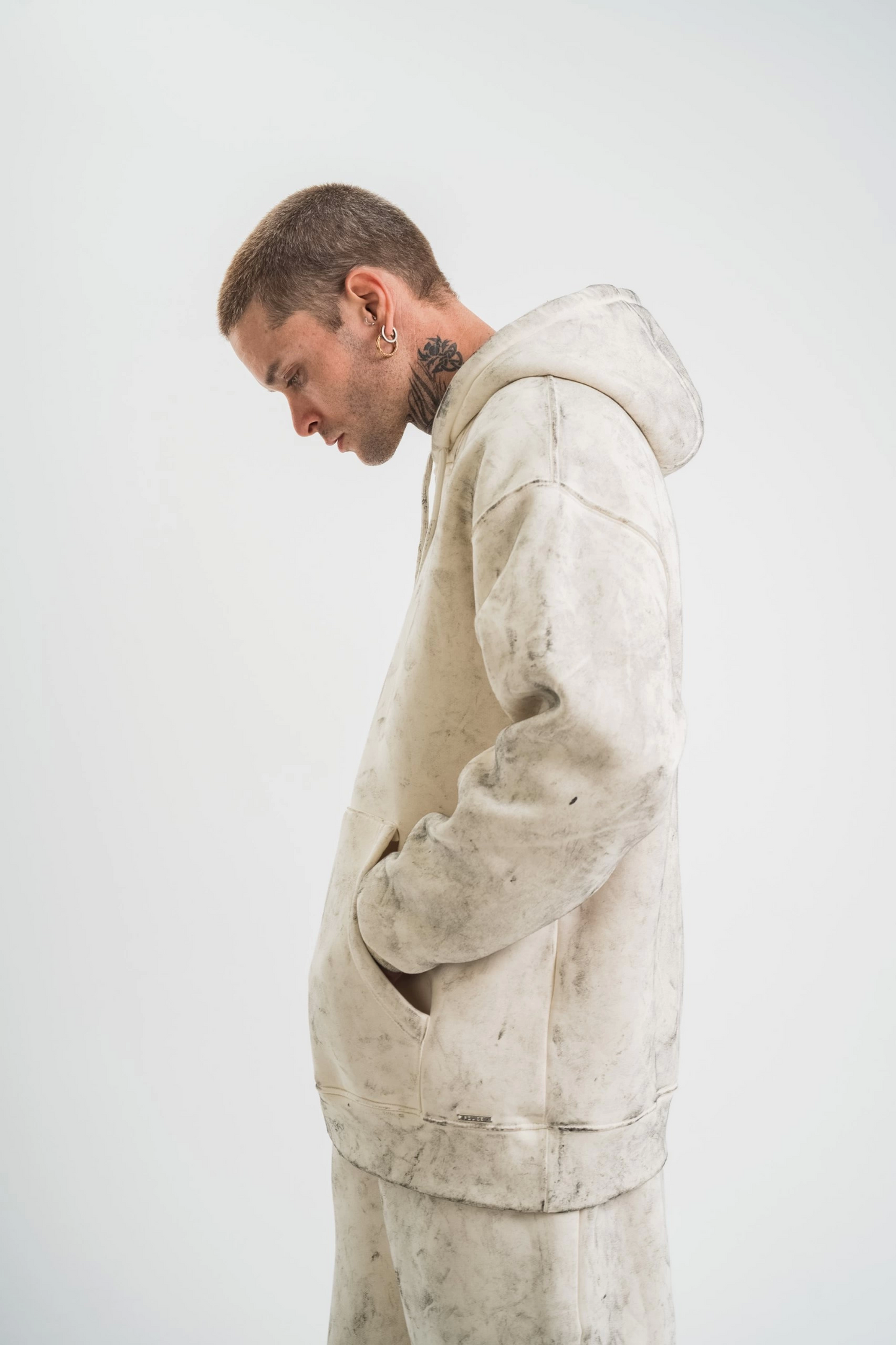Unisex Double Oversize Kapşonlu SweatShirt - Krem