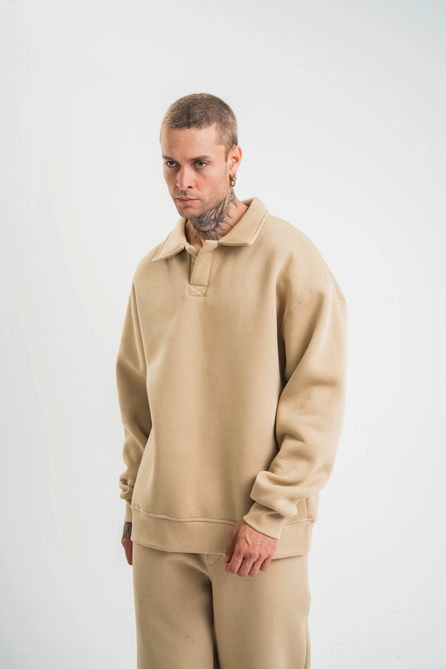 Unisex Double Oversize Patlı Yaka SweatShirt