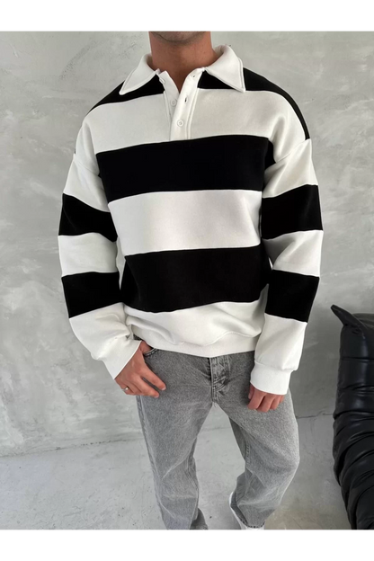 Unisex Üç İplik Parçalı Yakalı SweatShirt