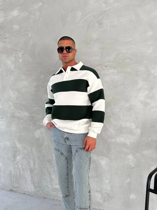Unisex Üç İplik Parçalı Yakalı SweatShirt