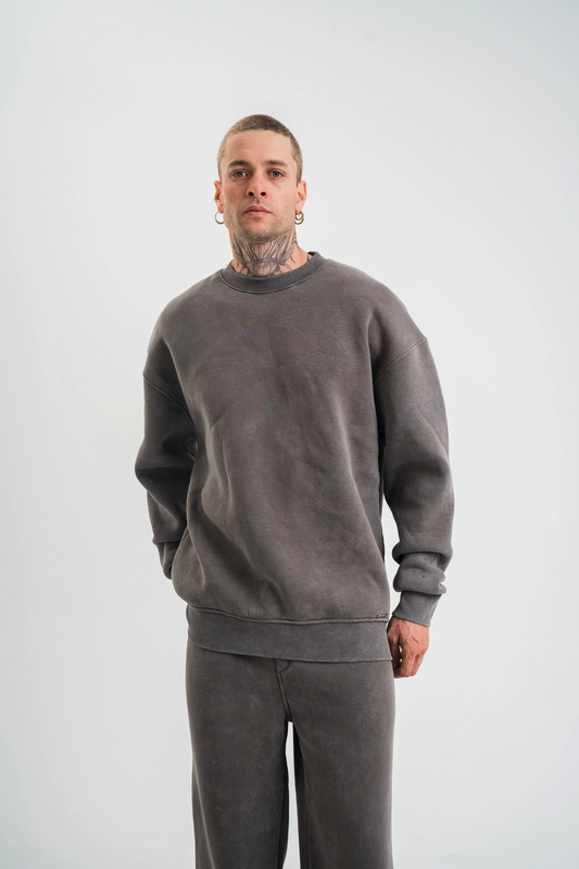 Unisex Uzun Kol Bisiklet Yaka SweatShirt - Füme