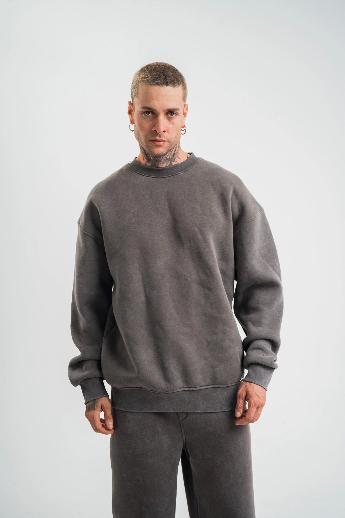 Unisex Uzun Kol Bisiklet Yaka SweatShirt - Füme