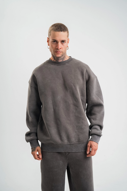 Unisex Uzun Kol Bisiklet Yaka SweatShirt - Füme