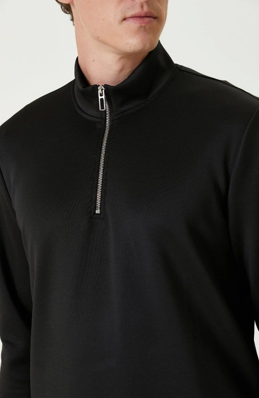 Unisex Yarım Farmuarlı Yakalı Basic SweatShirt - Siyah