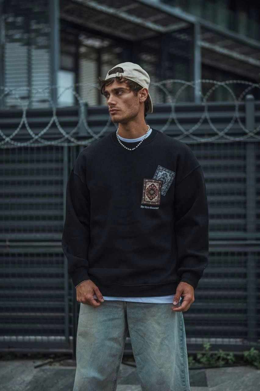 Uzun Kol Bisiklet Yaka Baskılı SweatShirt