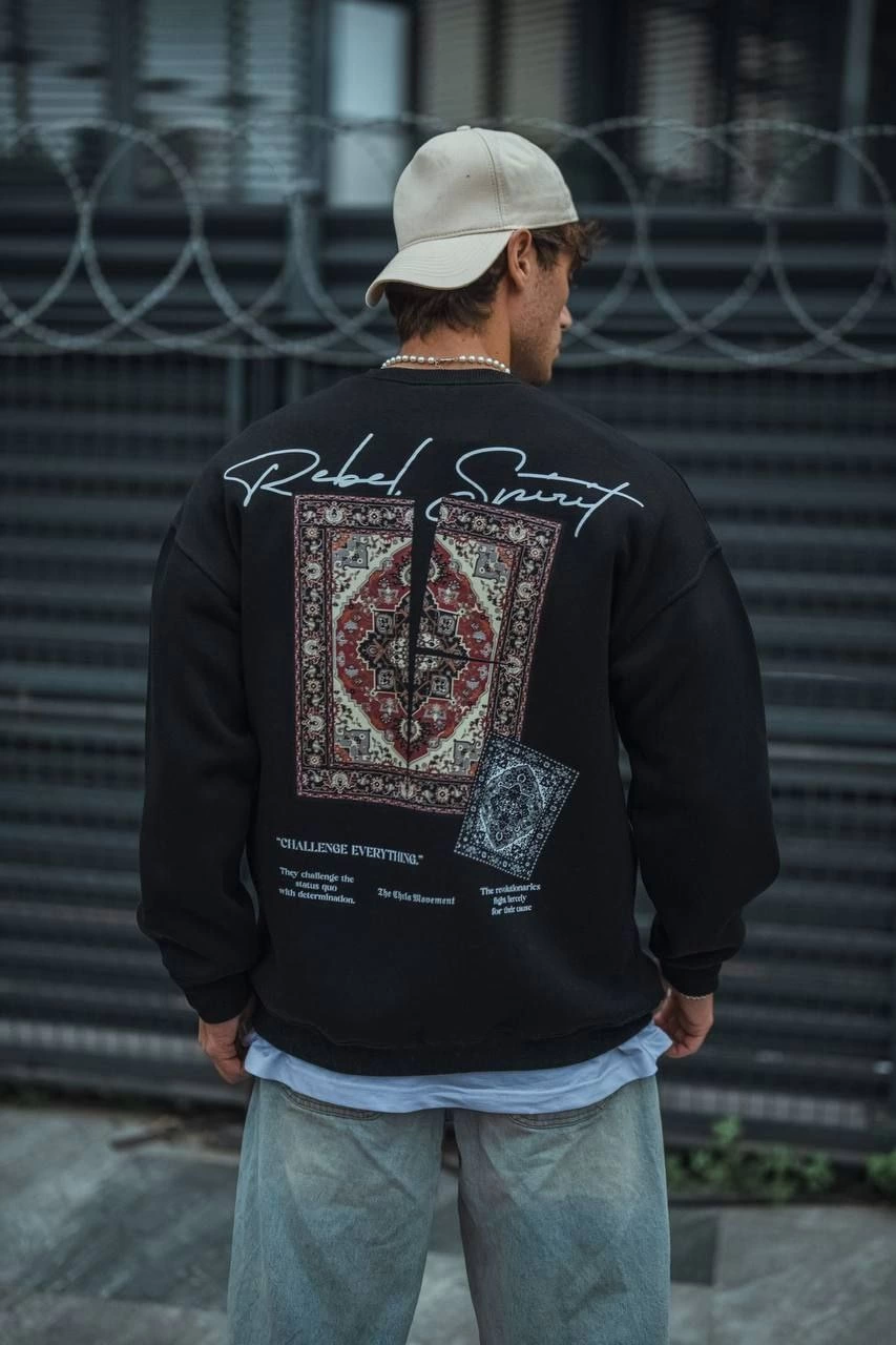Uzun Kol Bisiklet Yaka Baskılı SweatShirt
