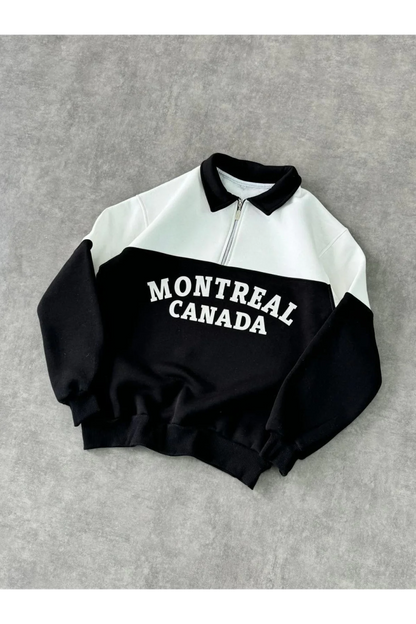 Yarım Fermuarlı Parçalı Yakalı SweatShirt