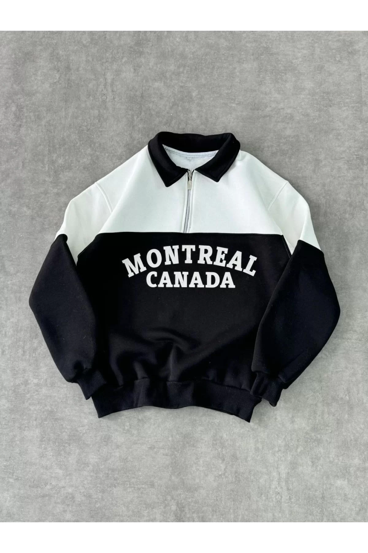 Yarım Fermuarlı Parçalı Yakalı SweatShirt