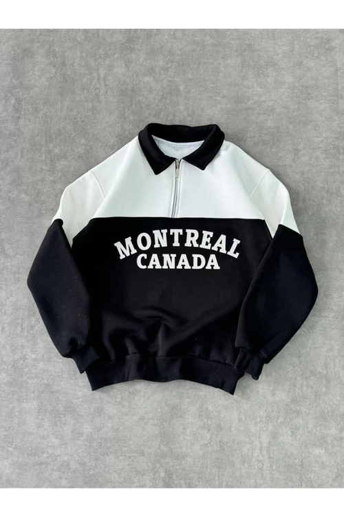 Yarım Fermuarlı Parçalı Yakalı SweatShirt