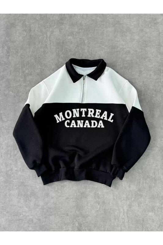 Yarım Fermuarlı Parçalı Yakalı SweatShirt